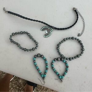 Faux Turquoise and Silver Jewelry Set